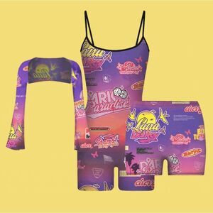 NWT Lana Del Rey Women's XL Festival Paradise Bodysuit, Bolero & Biker Shorts